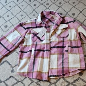 New Never WornPink and White Plaid Teddy Jacket